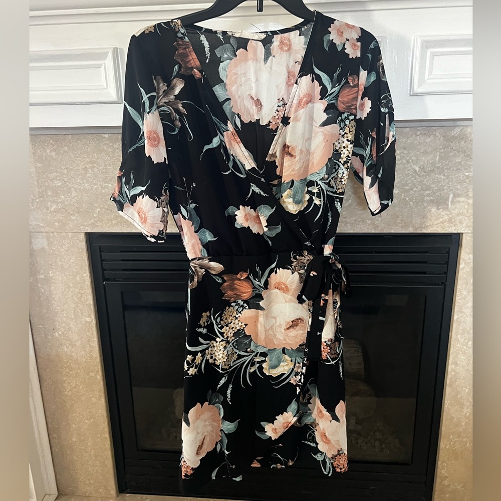 Peach love floral wrap dress